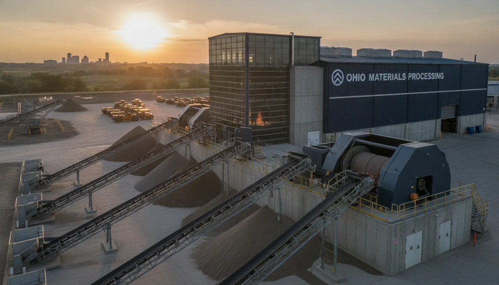 
                  Commercial material screening and grinding facility in Ohio with conveyors and processing equipment.
                