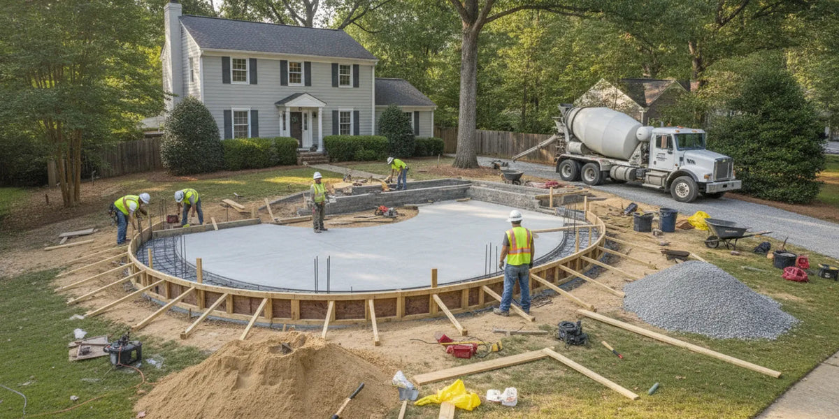 Concrete crew preparing a residential driveway pour at a Charlotte-area property