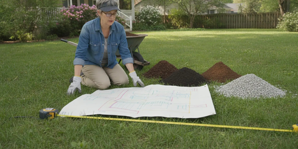 
                  Bulk landscape materials staged beside a home garden bed in Ohio
                
