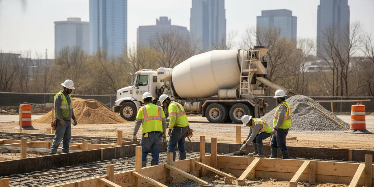 Concrete crew preparing a commercial site for a new concrete installation in Charlotte