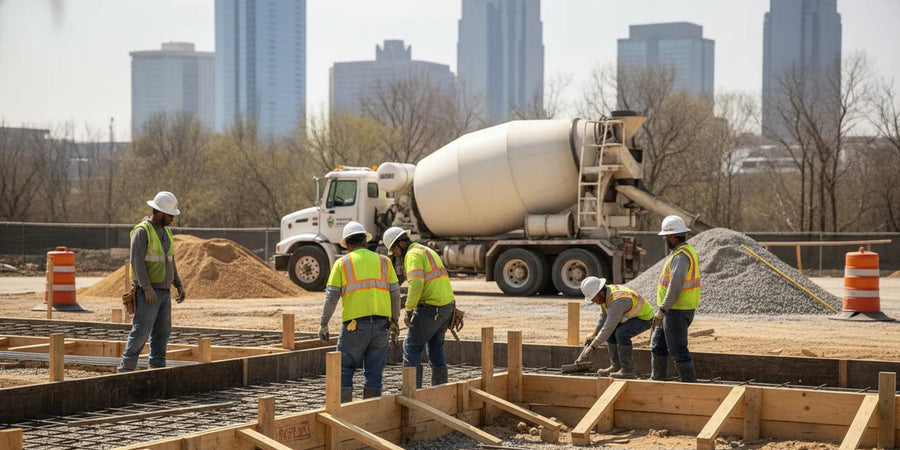 Concrete crew preparing a commercial site for a new concrete installation in Charlotte